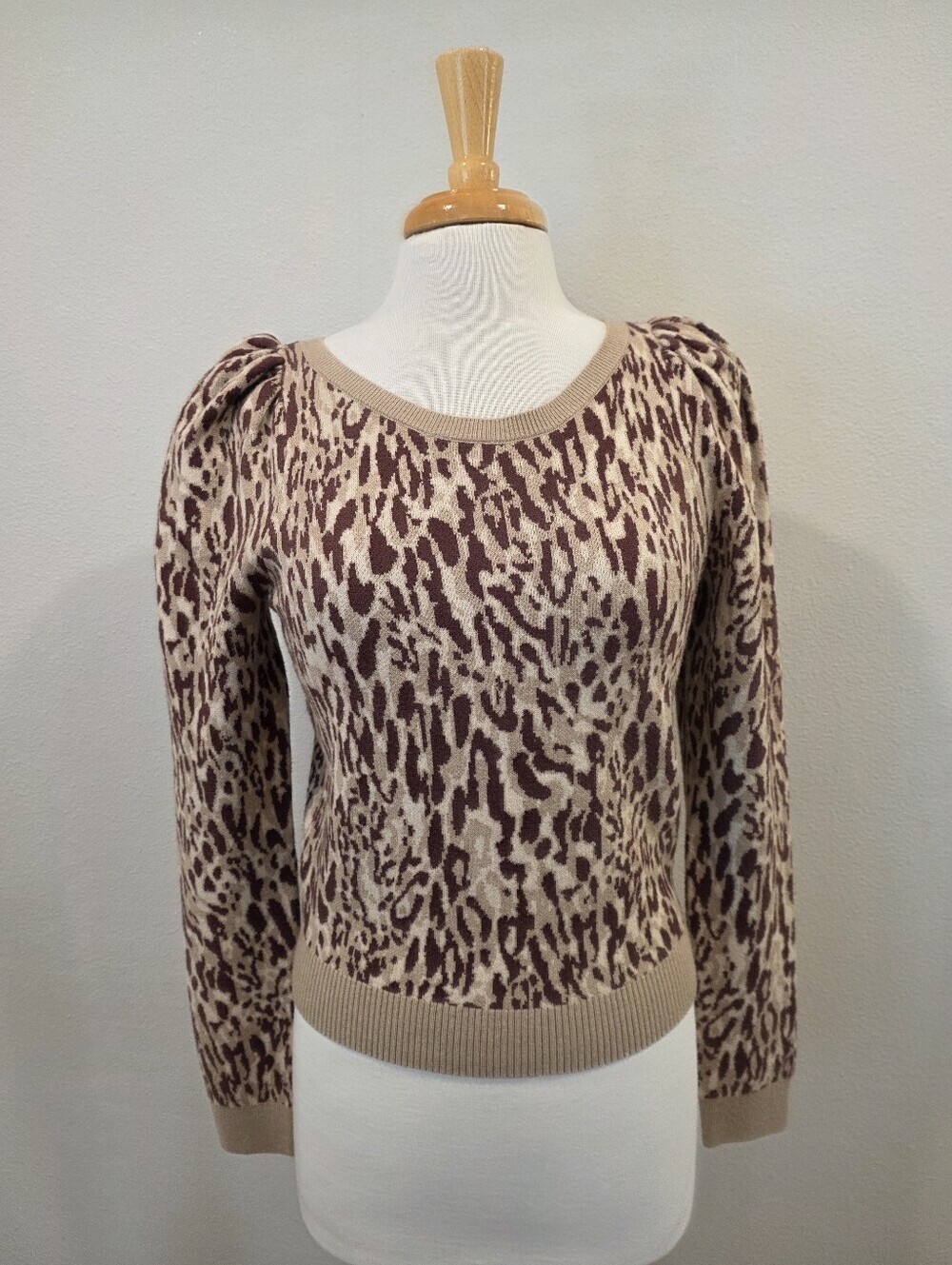 Anthro Maeve Puff Sleeve Pullover Animal Print Sweater - Picture 3 of 6